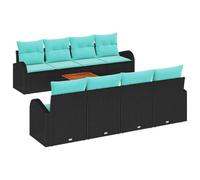 vidaXL Tuinbankenset 9 st Zwart en Turquoise poly rattan