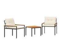 vidaXL Set Mobili da Esterno 3 pcs Bianco Crema polyrattan, Set Tavolo in Legno di Acacia per Giardino e Terrazza, con Sedie, Telaio in Acciaio Resistente, Cuscini Rimovibili