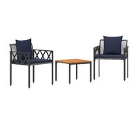 vidaXL tuinmeubelset 3 st Grijs en Marineblauw poly rattan