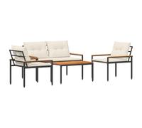 vidaXL Set Mobili da Esterno 4 pcs Bianco Crema polyrattan, Set Tavolo in Legno di Acacia per Giardino e Terrazza, con Sedie, Telaio in Acciaio Resistente, Cuscini Rimovibili