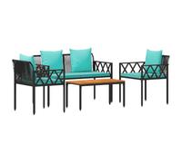 Set Mobili da Esterno 4 pcs Nero e Turchese polyrattan