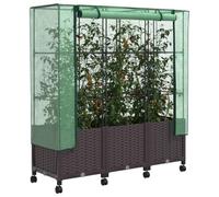 vidaXL Tuinplantenbak met Kasbedekking en Wielen 3 st Bruin PP