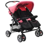 vidaXL Tweelingkinderwagen staal roze en zwart
