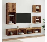 vidaXL Unità a muro per TV con LED 5 pz Legno vecchio 100 x 30 x 30 cm