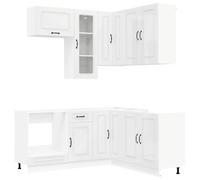 vidaXL Unità Cucina KALMAR 8 pcs Bianco Lucido Legno ingegnerizzato, Stile in cucina, armadi personalizzabili, design funzionale, allestimento sicuro, risparmio di spazio, idee moderne