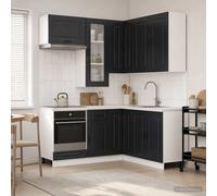 vidaXL Unità Cucina KALMAR 8 pcs Nero Legno ingegnerizzato, Stile in cucina, armadi personalizzabili, design funzionale, allestimento sicuro, risparmio di spazio, idee moderne