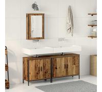 vidaXL Unità da Bagno con lo scaffale 3 pcs Marrone Legno multistrato