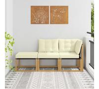 vidaXL Unità Divano Sezionale con cuscino 3 Pezzo Bianco, Mobili da balcone in legno di acacia, set lounge resistente per esterni, design alla moda, resistente agli agenti atmosferici