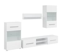 vidaXL Unità Mobile Vetrina TV a Parete 5 pz LED Bianco Espositore Vetrinetta