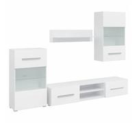 vidaXL Unità Mobile Vetrina TV a Parete 5 pz LED Bianco Espositore Vetrinetta
