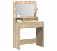 vidaXL unità Vanity Contemporanea Specchio in Rovere Sonoma, Luci LED e Spazio di Stoccaggio per Makeup, Tavolo da Toeletta in Stile Moderno,