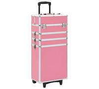vidaXL Valigia Trolley per Cosmetici 4 Scomparti e Ripiano Estensibile Beauty Case Valigetta Make Up Trucco con Ruote in Legno ABS Alluminio Rosa