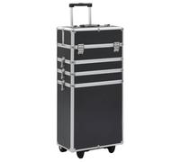 vidaXL Valigia Trolley per Cosmetici 4 Scomparti e Ripiano Estensibile Beauty Case Valigetta Make Up Trucco con Ruote in Legno ABS Alluminio Nero