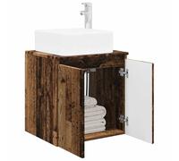 vidaXL Vanity con lavabo da parete in legno anticato, 49,5 x 41 x 63 cm, specchio da parete moderno, soluzione compatta per il bagno, salvaspazio, design minimalista