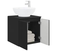 vidaXL Vanity con lavabo da parete nero, 49,5 x 44,5 x 65 cm, specchio da parete moderno, design funzionale, portaoggetti in legno, mobile compatto per bagno
