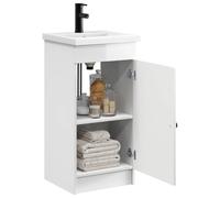 vidaXL Vanity da bagno con lavandino bianco lucido, 42 x 40 x 84,5 cm, set di mobili moderno per bagno, unità portaoggetti elegante, toeletta completa, con armadio e ripiano