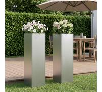 Vaso da giardino 2 pz Argento 20 x 20 x 75 cm Acciaio zincato