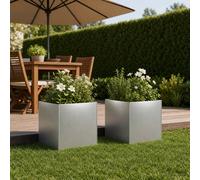 vidaXL Vaso da giardino, 2 pezzi, argento, 35 x 35 x 35 cm, vaso da giardino moderno, rettangolare, resistente alle intemperie, ideale per fiori e piante