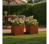 vidaXL Vaso da giardino, 2 pezzi, arrugginito, 45 x 45 x 45 cm, in acciaio patinato, vaso da giardino moderno, rettangolare, resistente alle intemperie, ideale per fiori e piante