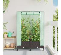 vidaXL Tuinplantenbak met Kasbedekking en Wielen 2 st Bruin PP