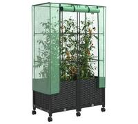 vidaXL Vaso da Giardino con Copertura per Serra e Ruote 2 pz Nero PP, Giardino e terrazza, rettangolare, moderno con contenitore mobile, vaso, altezza regolabile, resistente all'acqua