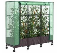 vidaXL Vaso da Giardino con Copertura per Serra e Ruote 3 pz Marrone, Giardino e terrazza, rettangolare, moderno con contenitore mobile, vaso, altezza regolabile, resistente all'acqua