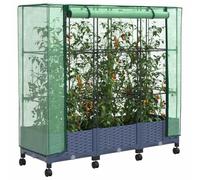 vidaXL Vaso da Giardino con Copertura per Serra e Ruote 3 pz PP, Giardino e terrazza, rettangolare, moderno con contenitore mobile, vaso, altezza regolabile, resistente all'acqua