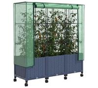 vidaXL Vaso da Giardino con Copertura per Serra e Ruote 3 pz PP, Giardino e terrazza, rettangolare, moderno con contenitore mobile, vaso, altezza regolabile, resistente all'acqua