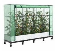 vidaXL Vaso da Giardino con Copertura per Serra e Ruote 4 pz Bianco PP, Giardino e terrazza, rettangolare, moderno con contenitore mobile, vaso, altezza regolabile, resistente all'acqua