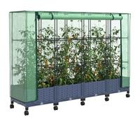 vidaXL Vaso da Giardino con Copertura per Serra e Ruote 4 pz PP, Giardino e terrazza, rettangolare, moderno con contenitore mobile, vaso, altezza regolabile, resistente all'acqua