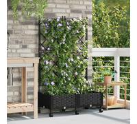 vidaXL Vaso da giardino con grigliato e ruote 2 pz Nero PP