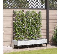 vidaXL Vaso da giardino con grigliato e ruote 3 pz Bianco PP