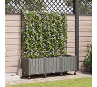 vidaXL Vaso da giardino con grigliato e ruote 3 pz Grigio Chiaro PP