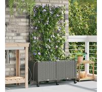 vidaXL Vaso da Giardino con Irrigazione e Ruote 2 pz Grigio Chiaro PP