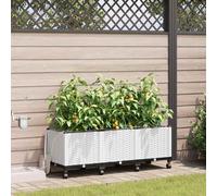vidaXL Vaso da Giardino con Irrigazione e Ruote 3 pz Bianco PP