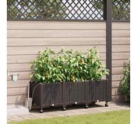 vidaXL Vaso da Giardino con Irrigazione e Ruote 3 pz Marrone PP