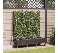 vidaXL Vaso da Giardino con Irrigazione e Ruote 3 pz Marrone PP