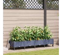 vidaXL Vaso da Giardino con Irrigazione e Ruote 4 pz Grigio PP
