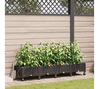 vidaXL Vaso da Giardino con Irrigazione e Ruote 4 pz Marrone PP