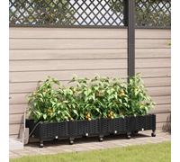 vidaXL Vaso da Giardino con Irrigazione e Ruote 4 pz Nero PP