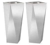 vidaXL Vaso per piante, 2 pezzi, in argento, 30 x 30 x 75 cm, in acciaio inox, giardino e terrazzo, rettangolare, per esterni, contenitore in metallo per decorazioni terrazze