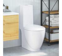 vidaXL Vaso WC in Ceramica da Bagno Rotondo Base con Scarico Bianco