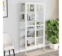 vidaXL Vetrinetta - Mobile portaoggetti moderno in acciaio bianco e vetro temperato, 4 ripiani regolabili, 90x40x180 cm.