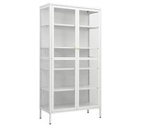 vidaXL Vetrinetta - Mobile portaoggetti moderno in acciaio bianco e vetro temperato, 4 ripiani regolabili, 90x40x180 cm.