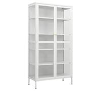 vidaXL Vetrinetta - Mobile portaoggetti moderno in acciaio bianco e vetro temperato, 4 ripiani regolabili, 90x40x180 cm.