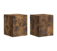 vidaXL Comodino da parete, 2 pezzi, rovere affumicato, 34,5 x 33 x 40 cm, comodino essenziale, unità compatta, mobile moderno, compagno chic per la camera da letto, ripostiglio pratico