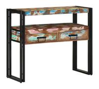 vidaXL Tavolino in legno massello riciclato 90 x 33 x 75 cm con mensole e superficie testurizzata