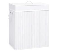 vidaXL Cesto Portabiancheria 2 Sezioni Contenitore Bucato Bagno Cestino Canestro Organizzatore Box Vimini Lavanderia Accessori in bambù Bianco 100 L