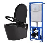 vidaXL WC a Muro con Sciacquone Nascosto in Ceramica Nera