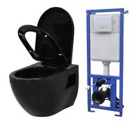 vidaXL WC a Muro con Sciacquone Nascosto in Ceramica Nera